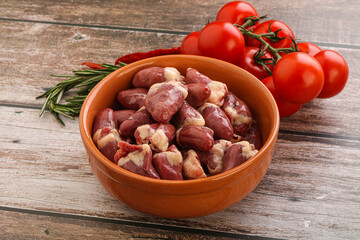Raw chicken hearts for cooking