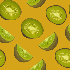seamless pattern with kiwi slices . Watercolor print for kitchen textile, wrapping paper, greeting cards and party invitations. Fruit vector illustration