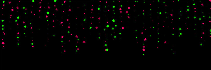 Falling stars. Star Rain. Green and pink colors. Festive background. Abstract texture on a black background. Vector illustration, eps 10