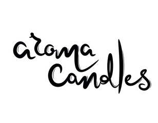 Lettering of the inscription "Aroma candles". Vector calligraphic illustration. Retro vintage style. Print design for social media, posters, packaging, packaging, banners. 