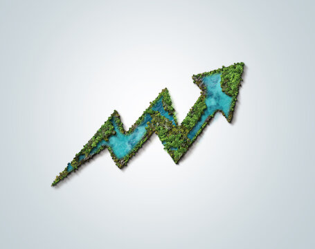 Green Economy concept 3d illustration. Green Tree arrow shape over white background. Green Business image concept.