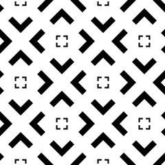 Vector. Black and white abstract ethnic seamless pattern. Background of angle brackets. Mosaic. Design of packaging paper, textile printing, web design, cover, advertising and typographic products.