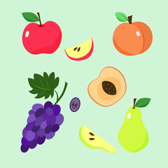 Fruit set. Juicy garden fruits with the smell of summer. Vector illustration in flat style.