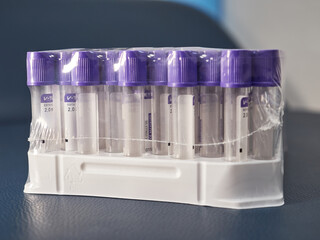 Test tubes for collecting, storing and transporting blood. Laboratory blood tests.