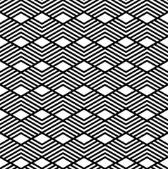 Seamless geometric diamonds and stripes pattern. Black and white texture.