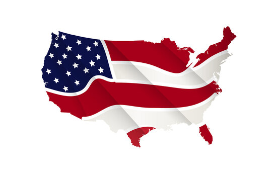 Map USA American flag silhouette in blue red and white colors logo vector icon graphic image design banner background template