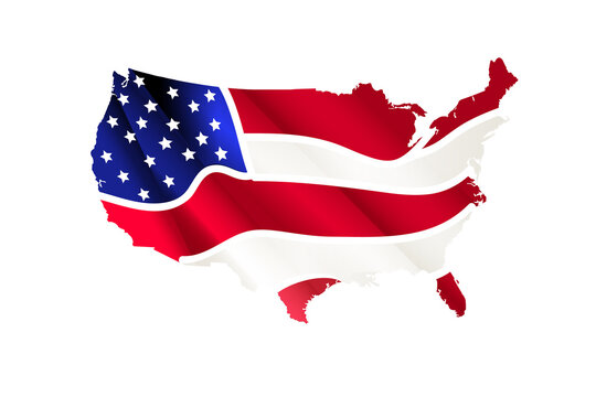 Map USA Ameican flag silhouette in blue red and white colors logo vector icon graphic image design banner background template