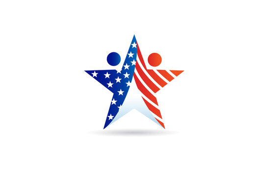 Teamwork American people USA flag star shape educational logo icon vector image graphic illustration design