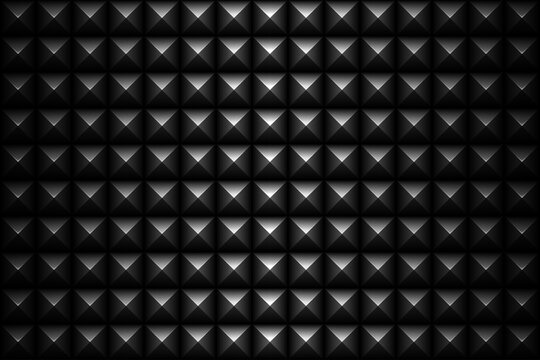Vector black embossed pattern metal grid seamless background. Square diamond shape cell endless texture. Web page fill dark pyramid crystal geometric pattern