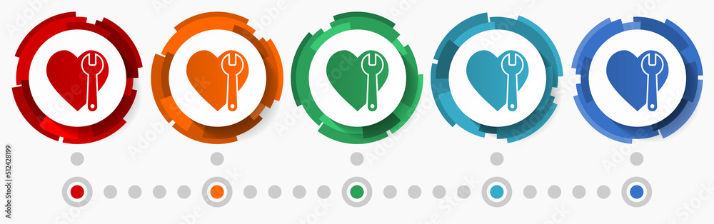 Poster wrench and heart concept vector icon set, flat design pointers, infographic template