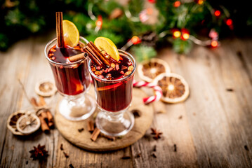 Top view of glasses with mulled wine