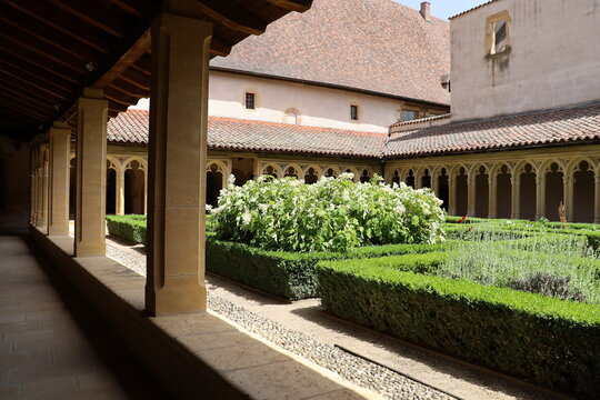 Le cloitre de l'abbaye b&eacute;n&eacute;dictine Saint Fortun&eacute; de Charlieu, ville de Charlieu, d&eacute;partement de la Loire, France