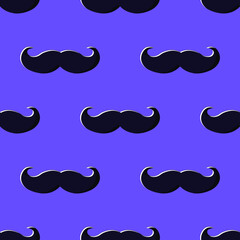 Dark mustache on a purple background. Seamless cute pattern. Vector.