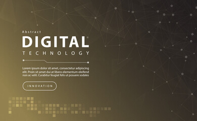 Digital technology banner gold black background concept with technology line light effects, abstract tech, brown yellow illustration vector for graphic design