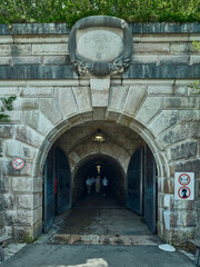 Entrance tunnel carved in the rock to the elevator to the Kehlstein hut (Eagle's Nest) near...