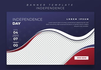Banner template design with waving shape for US independence day or online advertising design - obrazy, fototapety, plakaty