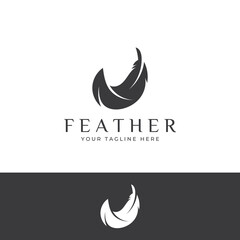 Feather logo, feather pen logo and law firm feather logo design vector illustration template.