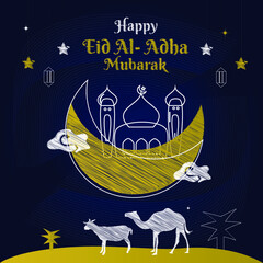 Happy Eid Al Adha Mubarak Illustration Template Design