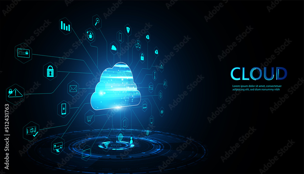 Poster Abstract cloud technology with big data and interface concept Connection by collecting data in the cloud With large data storage systems on hi tech background.