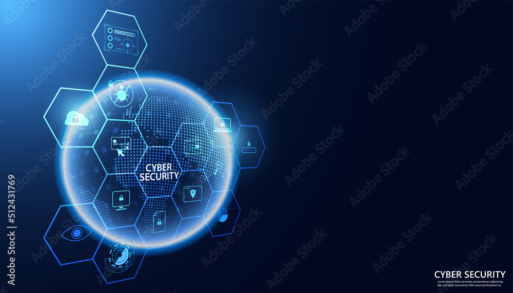 Poster abstract world cyber security concept protect network, device, program and data from attacks, networ