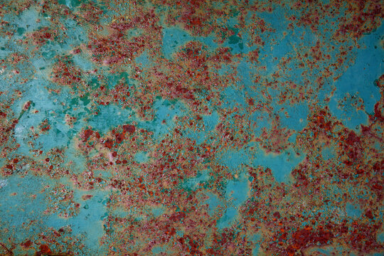 rust background peeling cracked blue paint dirty metal plate weathered rough corrosion texture