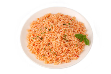 Traditional delicious Turkish food; rice pilaf with tomatoes (Turkish name; Domatesli pirinc pilavi)