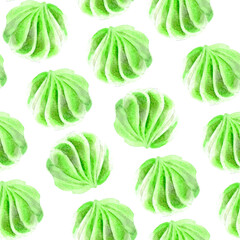 Background seamless green turquoise watercolor meringue Cakes. The texture of Desserts made of sweets for packaging design. Confectionery for cafes.