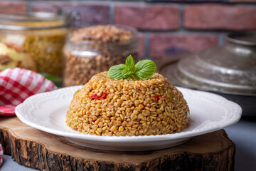 Bulgur pilaf with Siyez wheat and vegetables (Turkish name; siyez bulgur pilavi)