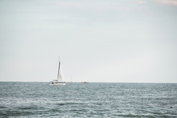 Obraz premium Ship at sea. Yacht in the sea. Recreation on the water