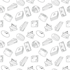 Traditional turkish sweets. Oriental cuisine. Seamless pattern. Vector
