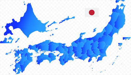Fototapeta premium Map of Japan and flag on transparent background. No text