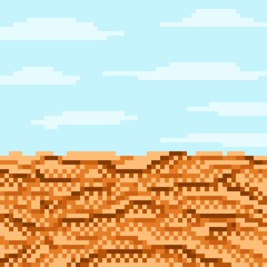 Arid desert landscape, pixel art. Vector illustration.