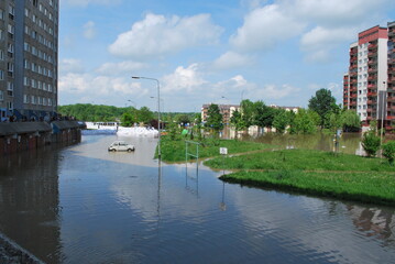 May 2010, Kozanów housing estate, Wrocław, Poland, flood. You can see houses and water in the...