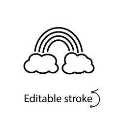 Rainbow outline icon. Kid nursery decor. Pop art style. Cute logotype. Editable stroke. Isolated vector illustration