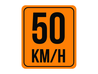 50km/h. Speed limit sign in orange with background white.