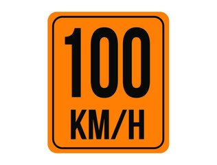 100km/h. Speed limit sign in orange with background white.