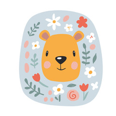 Cute lion with floral. Modern vector illustration