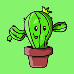 Flat cartoon vector illustration of cactus. 