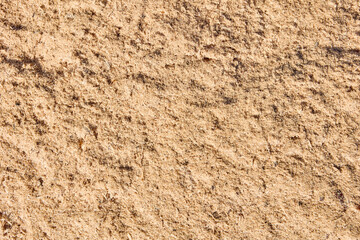 Texture of wood shavings scattered over surface, abstract yellow backdrop.