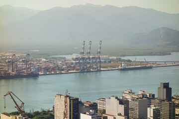 aerial view of Port of Santos international terminal, Sao Paulo coast, Brazil