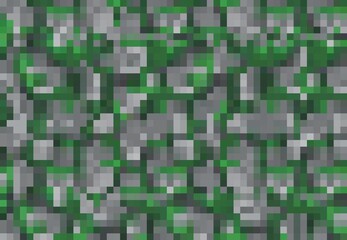 Khaki, camouflage pixel game background with grass and ground blocks. Stone wall with moss, soil and plants pixel texture. Retro computer game, eight-bit arcade platform level vector backdrop