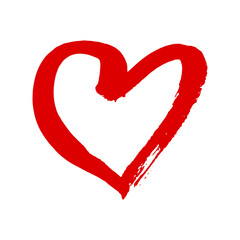 Heart icon. Red contour linear silhouette. Front view. Vector simple flat graphic hand drawn illustration. Isolated object on a white background. Isolate.