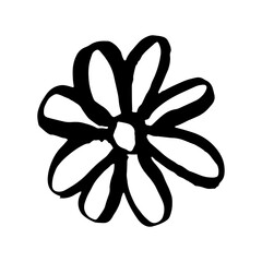 Flower icon. Black ink contour linear sketch silhouette. Top view in front. Vector simple flat graphic hand drawn illustration. Isolated object on a white background. Isolate.