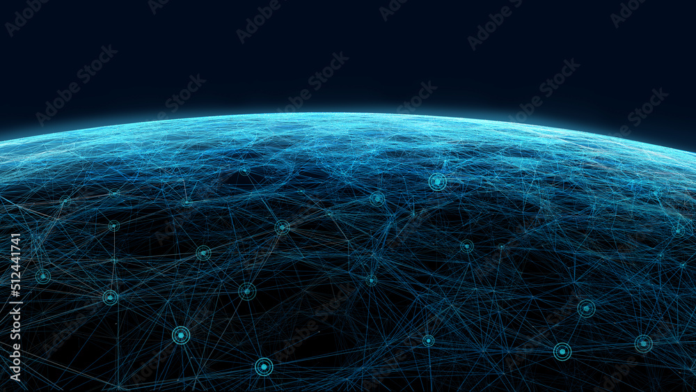 Poster technology background transmission lines earth/connection lines around earth globe. global internati