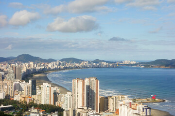 Fototapeta premium panoramic aerial view of Santos city on the coast of Sao Paulo, Brazil