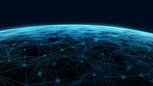 Global International Connectivity Background/Connection lines Around Earth Globe. Motion of digital data flow. Futuristic Technology Theme Background. 3d rendering