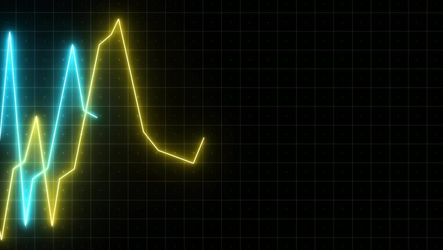 Colorful moving chart lines. Motion. Graphic lines moving in waves on black background. Moving neon lines of graph. Business animation