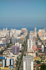 Fototapeta na wymiar panoramic aerial view of Santos city on the coast of Sao Paulo, Brazil