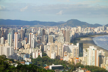 panoramic aerial view of Santos city on the coast of Sao Paulo, Brazil