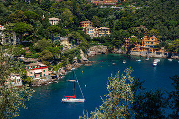 Fototapeta na wymiar Aerial view of Portofino bay in Italy.